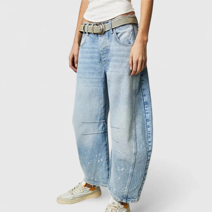 Women's High-Waist Barrel Leg Jeans — Sofia Denim Curved Wide-Leg