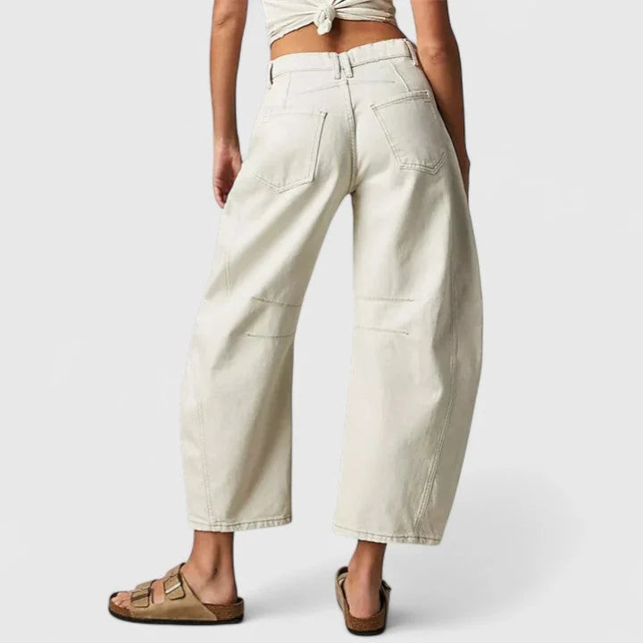 White Women's High-Waist Barrel Leg Jeans — Sofia Denim Curved Wide-Leg - Back Full