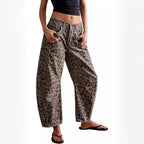 Leopard Women's Leopard Barrel Leg Jeans — Sonia Button-Front High-Waisted Relaxed - Front Cropped