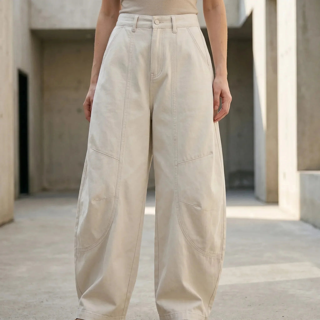 White Women's Barrel Leg Jeans — Persephone Button-Front High-Rise Wide-Leg - Front Full