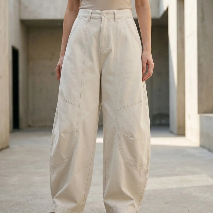 White Women's Barrel Leg Jeans — Persephone Button-Front High-Rise Wide-Leg - Front Full