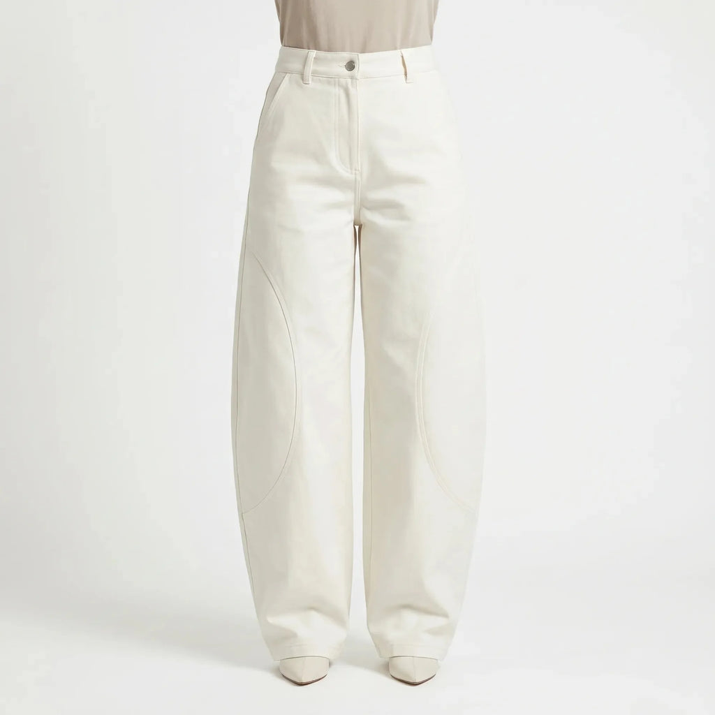 White Women's Barrel Leg Jeans — Persephone Button-Front High-Rise Wide-Leg - Front Studio