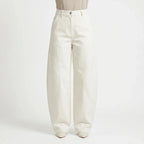 White Women's Barrel Leg Jeans — Persephone Button-Front High-Rise Wide-Leg - Front Studio