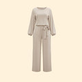 Apricot Women's Belted Wide-Leg Jumpsuits — Adelaide Stretchy Long Sleeve Tie-Waist - Flat Front