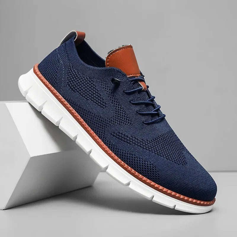 Blue Comfortable Shoes for Men — Oscar Mesh Knit Breathable Lace-Up