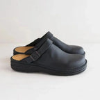 Black Men's Faux Leather Buckle Strap Clogs - Front Angle Pair