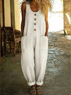 White Women's Ladies Denim Overalls - Front Cuffed Hem