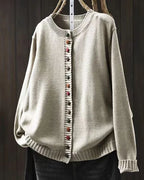 Cream Women's Button-Front Knit Cardigan — Aida Oversized Rainbow-Button Crew Neck - Close Up Buttons