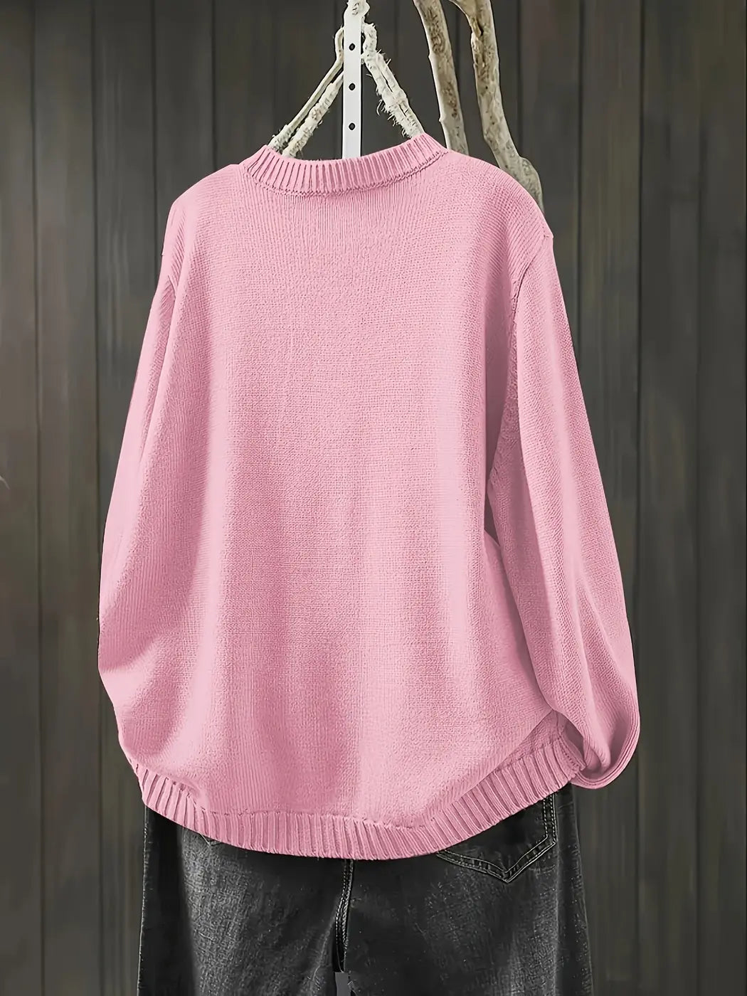 Light Pink Women's Button-Front Knit Cardigan — Aida Oversized Rainbow-Button Crew Neck - Back Full