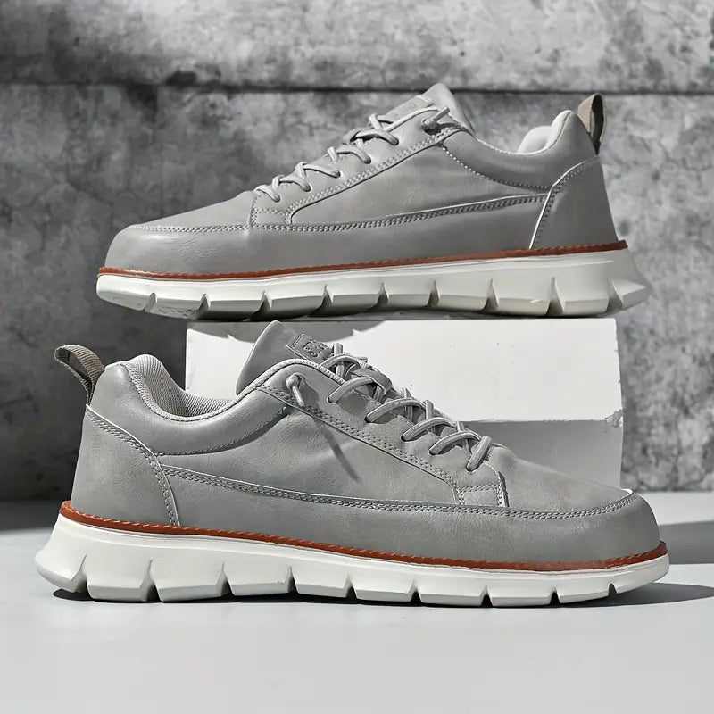 Men's Casual Leather Sneakers — Esther Smooth-Grain Lace-Up Low-Top