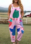 Pink Women's Pink Chicken Jumpsuits — Avery Relaxed-Fit Button-Strap Pockets - Front Full