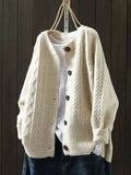 Beige Women's Oversized Chunky Knit Cardigan — Claire Cable-Knit Button-Front Cozy - Front Full
