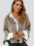 Beige Women's Cropped Button-Front Cardigan — Saskia Oversized Everyday Layer - Front Full