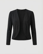 Black Women's Cropped Open-Front Blazer - Flat Lay