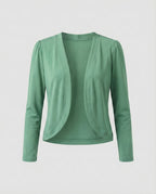 Green Women's Cropped Open-Front Blazer - Flat Lay