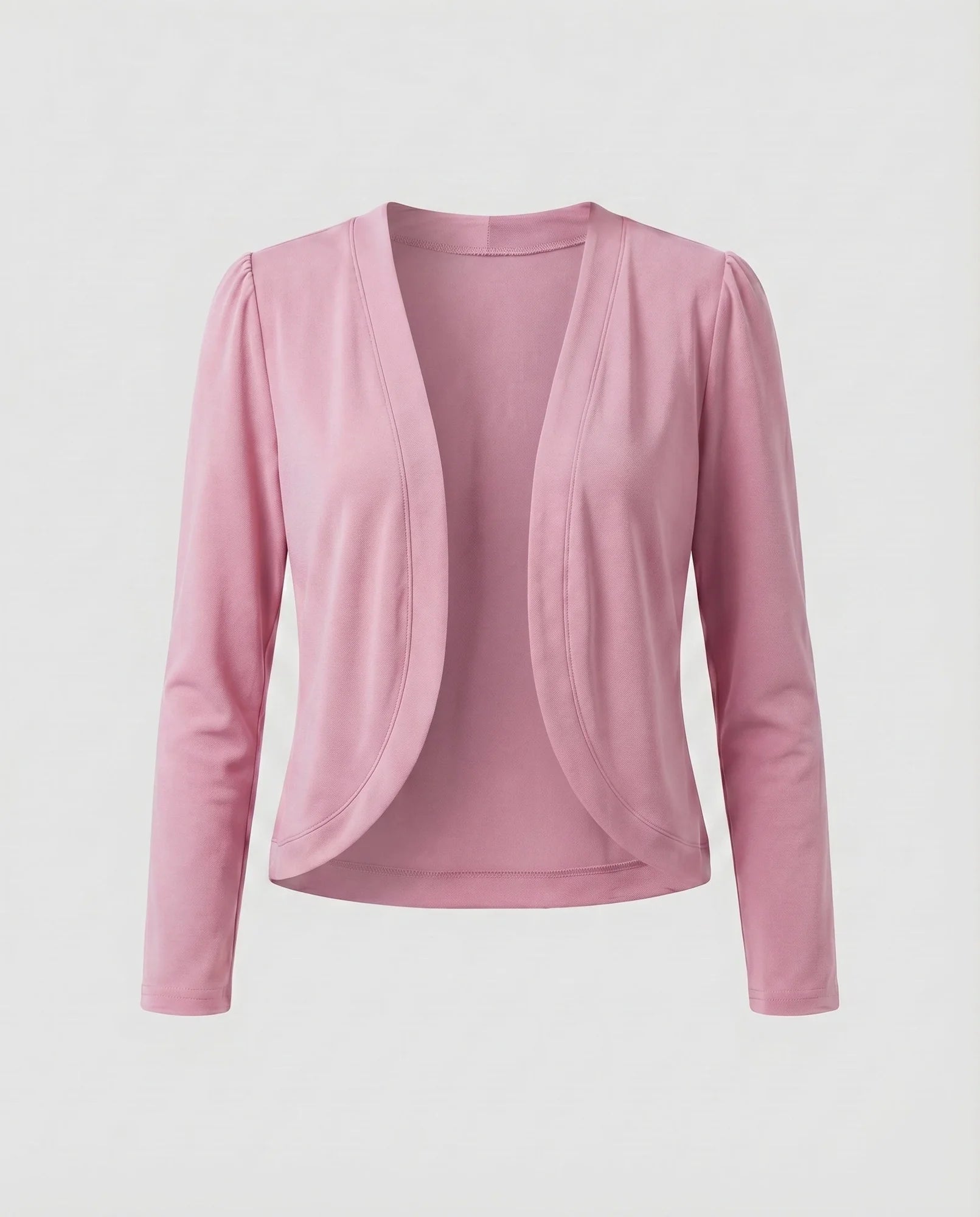 Pink Women's Cropped Open-Front Blazer — Trixie Stretch-Knit Shawl Collar Fitted - Flat Lay