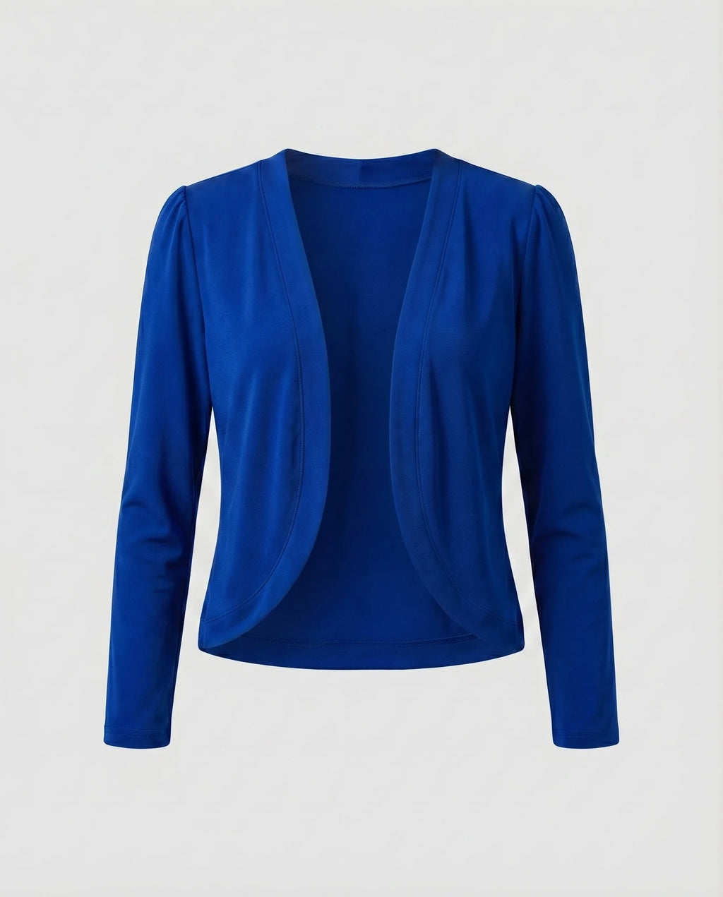 Royal Blue Women's Cropped Open-Front Blazer — Trixie Stretch-Knit Shawl Collar Fitted - Flat Lay