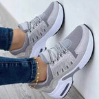 Gray Women's Cushioned Platform Sneakers — Fleur Lightweight Breathable Lace-Up - Side Lean Pose