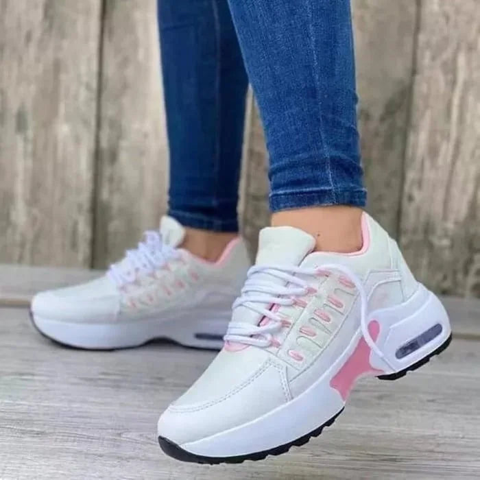 Multi Color Women's Cushioned Platform Sneakers — Fleur Lightweight Breathable Lace-Up - Front Lifestyle
