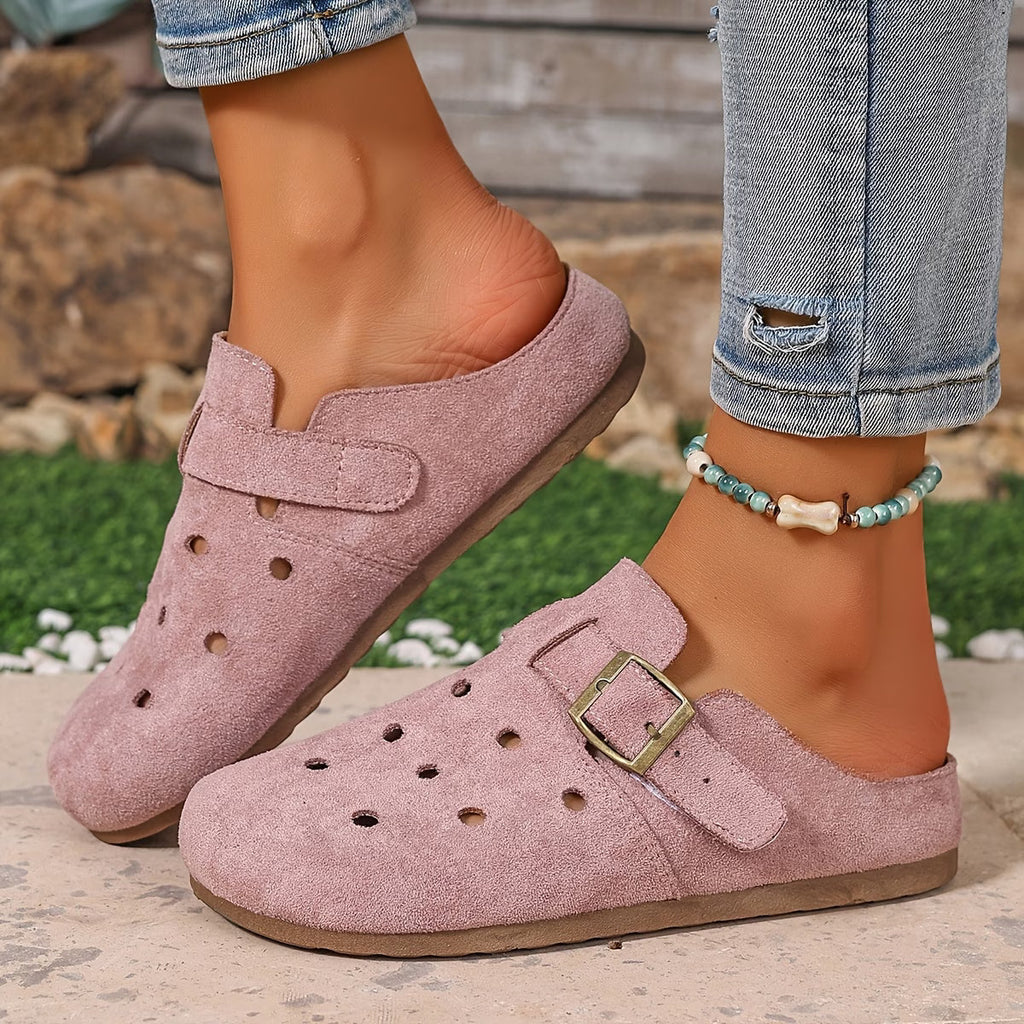 Women's Suede Garden Clogs — Octavia Everyday Buckle Perforated