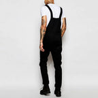 Black Men's Casual Denim Overalls — Julian Stretch Relaxed-Fit Adjustable Straps - Back Full