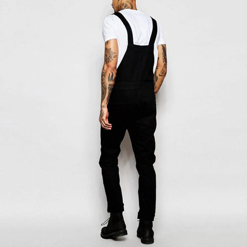 Black Men's Casual Denim Overalls — Julian Stretch Relaxed-Fit Adjustable Straps - Back Full
