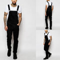 Black Men's Casual Denim Overalls — Julian Stretch Relaxed-Fit Adjustable Straps - Collage Front Back Side