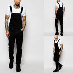 Black Men's Casual Denim Overalls — Julian Stretch Relaxed-Fit Adjustable Straps - Collage Front Back Side