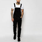 Black Men's Casual Denim Overalls — Julian Stretch Relaxed-Fit Adjustable Straps - Front Full Standing