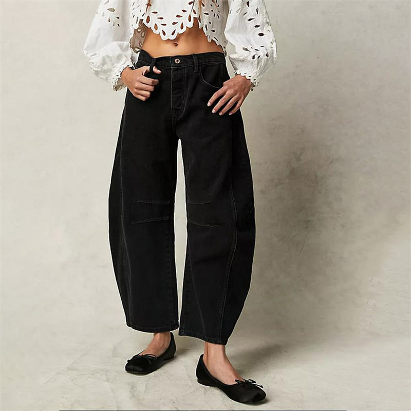 Black Women's High-Waist Barrel Leg Jeans — Gloria Everyday Relaxed Ankle-Length