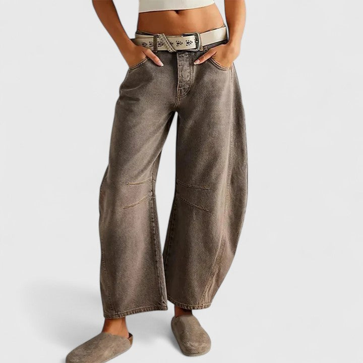 Dark Gray Women's High-Waist Barrel Leg Jeans — Sofia Denim Curved Wide-Leg