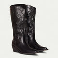Black Women's Western Boots — Kira Faux Leather Embroidered Pointed Toe - Front Pair