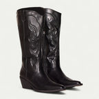 Black Women's Western Boots — Kira Faux Leather Embroidered Pointed Toe - Front Pair