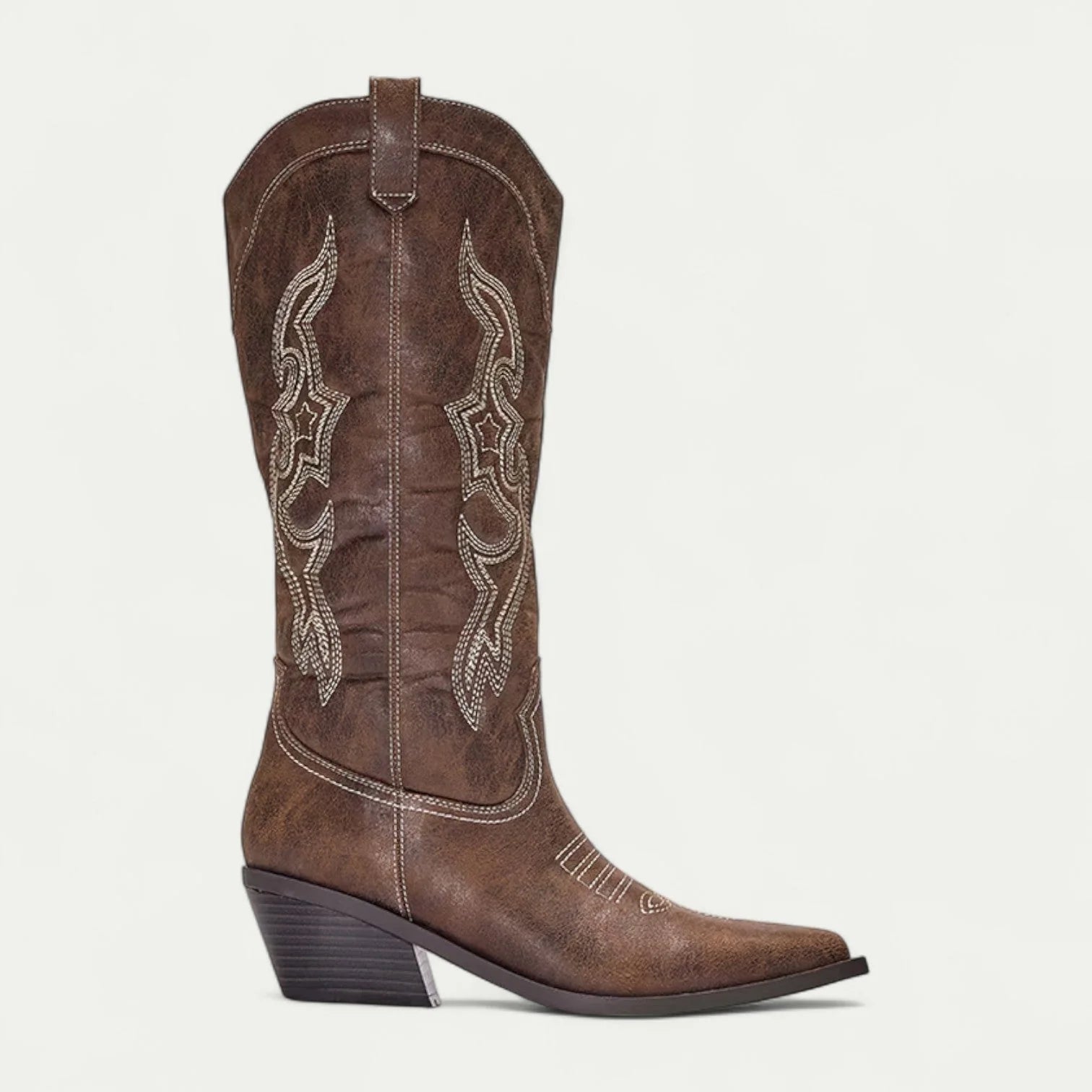 Brown Women's Western Boots — Kira Faux Leather Embroidered Pointed Toe - Side Profile