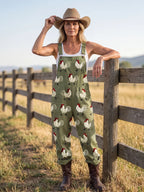Women's Embroidered Jumpsuits - Fence Lean Pose