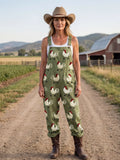 Military Green Green Women's Embroidered Jumpsuits — Aria Relaxed-Fit Cuffed Farmhouse - Front Full