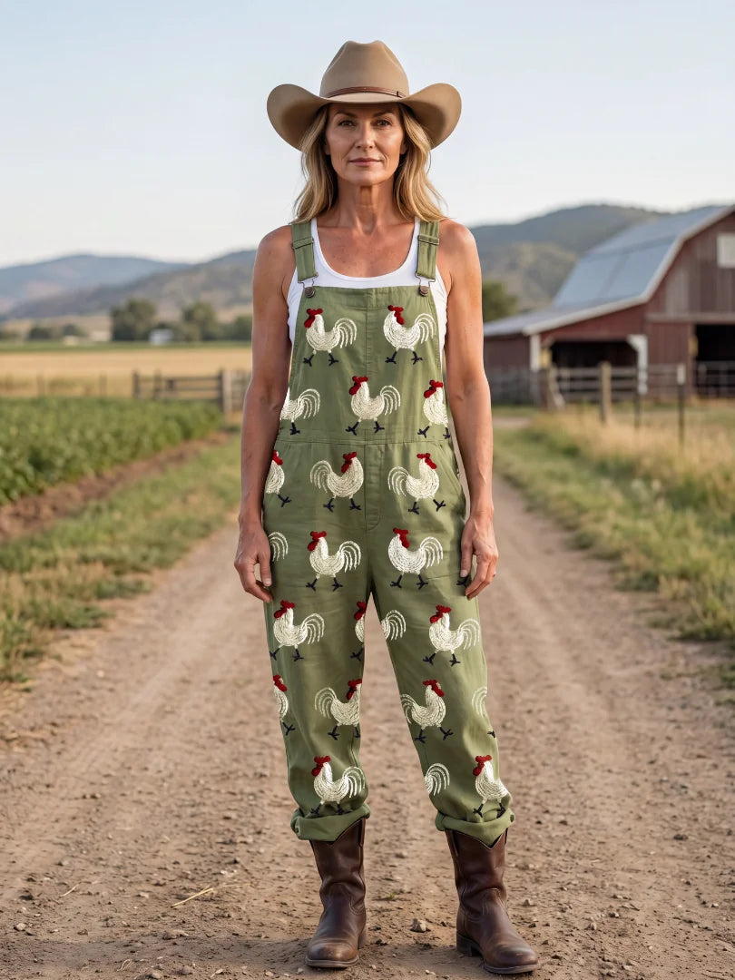 Military Green Green Women's Embroidered Jumpsuits — Aria Relaxed-Fit Cuffed Farmhouse - Front Full