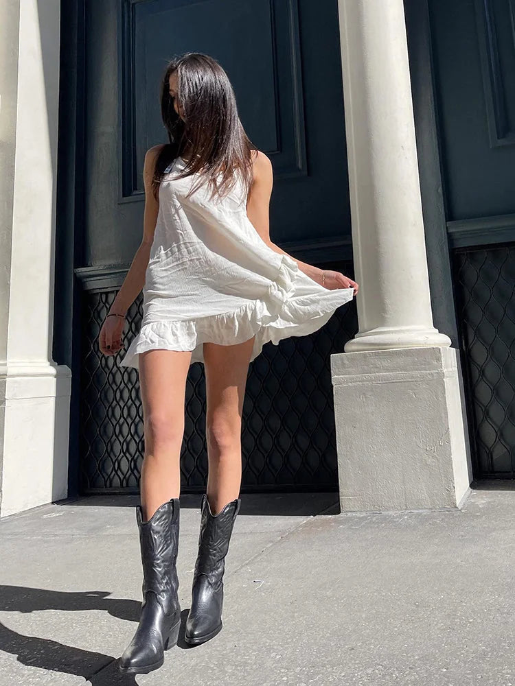 Black Women's Embroidered Western Boots — Maelle Faux Leather Block Heel Pointed Toe - Full Body Outfit
