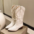 Cream Women's Embroidered Western Boots — Zelda Statement Pointed-Toe Block-Heel - Front Full