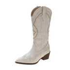Cream Women's Embroidered Western Boots — Zelda Statement Pointed-Toe Block-Heel - Studio White