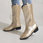 Gold Women's Embroidered Western Boots — Eleanor Everyday Pointed-Toe Pull-On - Walking Side Profile
