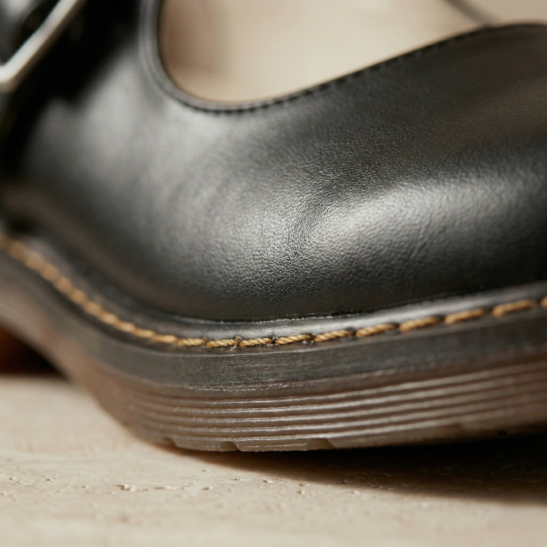 Women's Leather Mary Janes — Fiona Buckle Strap Round Toe Flat