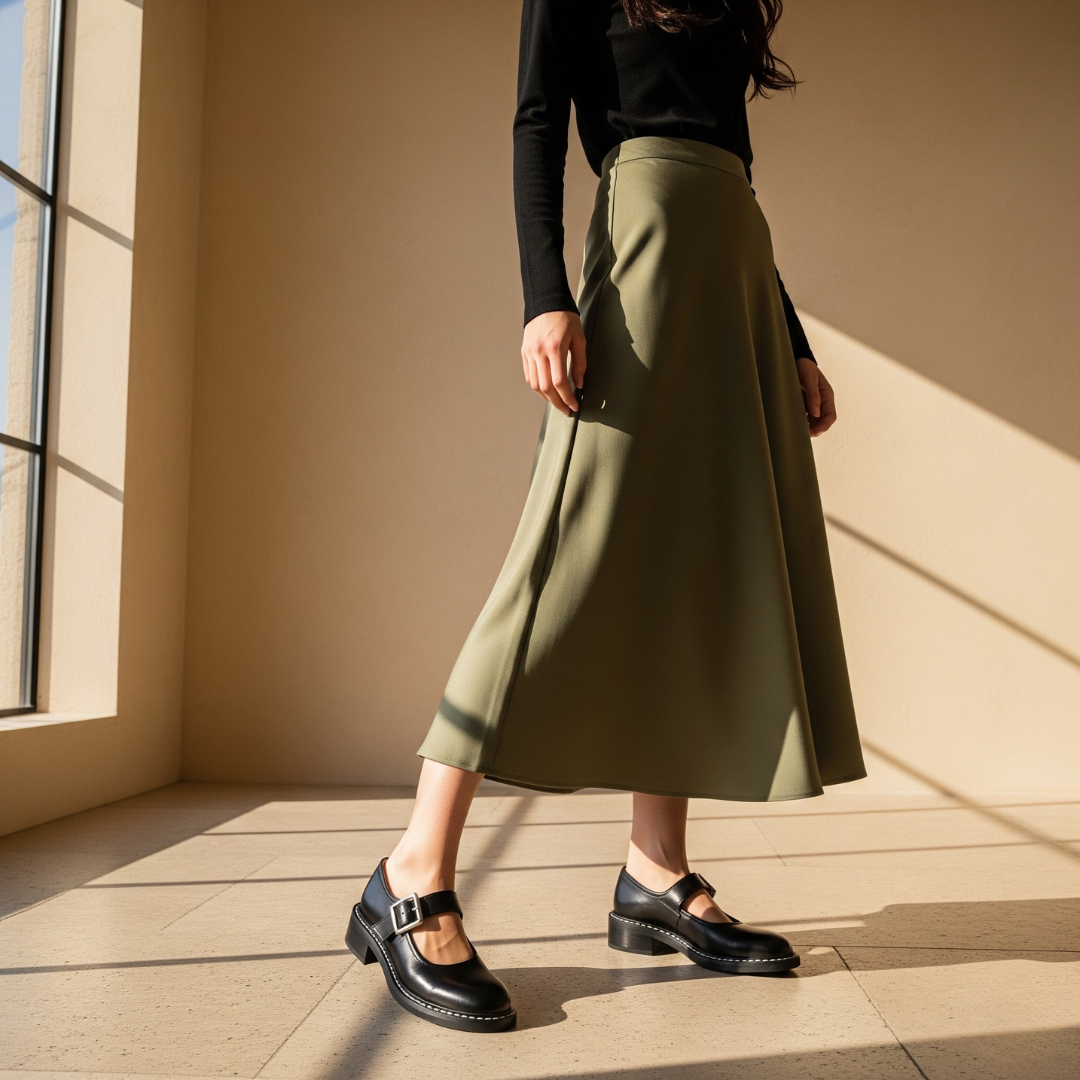 Women's Leather Mary Janes — Fiona Buckle Strap Round Toe Flat