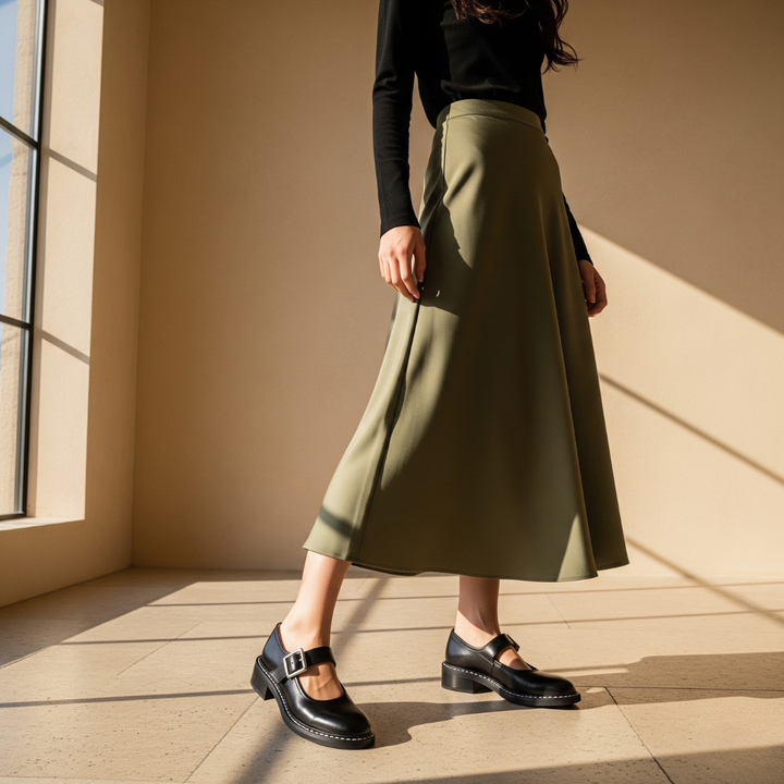 Women's Leather Mary Janes — Fiona Buckle Strap Round Toe Flat