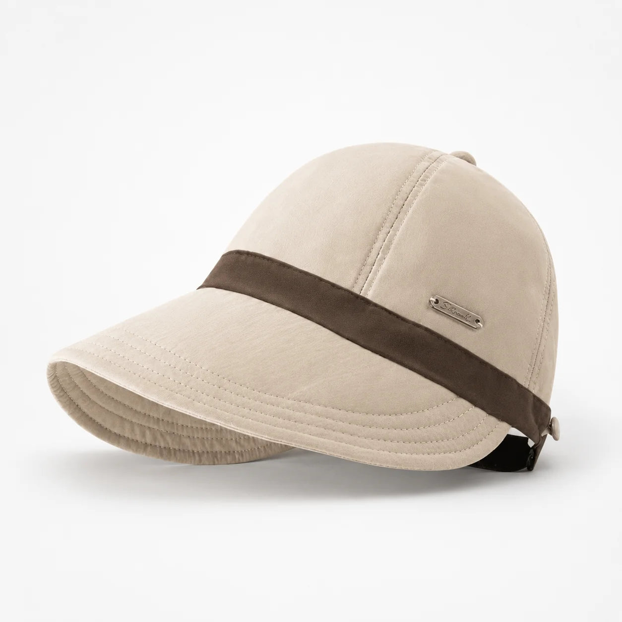 Cream Women's Foldable Wide Brim Sun Hat — Cherry Lightweight UPF 50+ Adjustable - Studio Side Brown Band