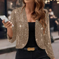 Champagne Women's Sparkly Sequin Cardigan — Samantha Mesh Long Sleeve Open-Front - Front View Phone