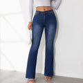 Blue Women's High Waist Flared Jeans — Aubrey Flattering Bootcut Stretch - Front Full