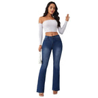 Blue Women's High Waist Flared Jeans - Studio Pose