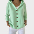 Green Women's Hooded Button-Front Cardigan — Chelsea Relaxed Pocketed Knit - Front Full