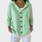 Green Women's Hooded Button-Front Cardigan — Chelsea Relaxed Pocketed Knit - Front Full